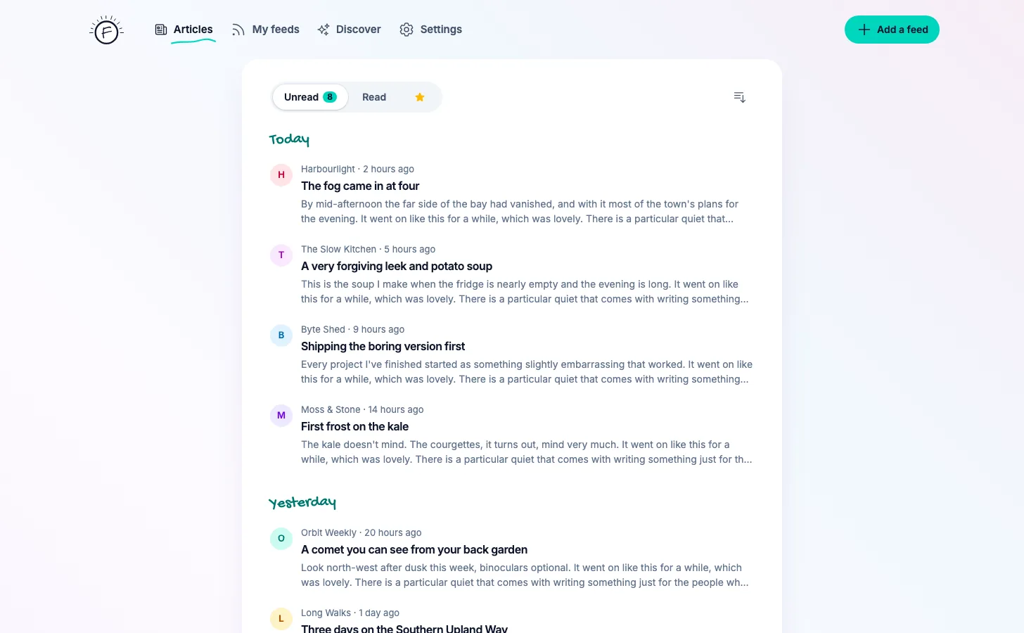 The Feedgrab article list, newest first